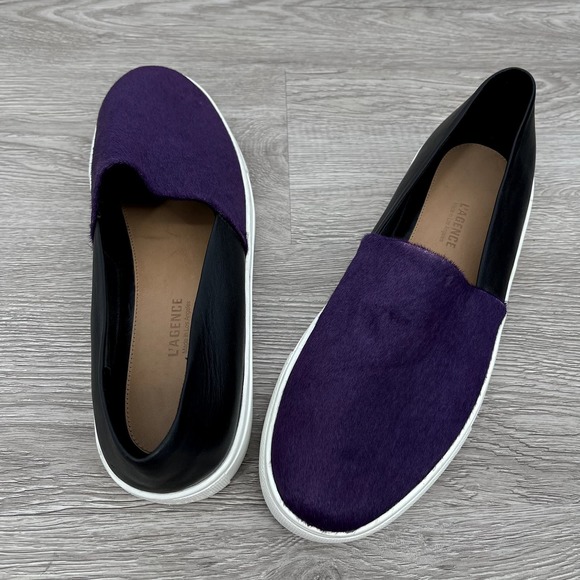 NEW- L'AGENCE *RARE* Calf Hair Leather Slip On Sneakers Black & Purple - Sz 9.5 - Picture 6 of 13